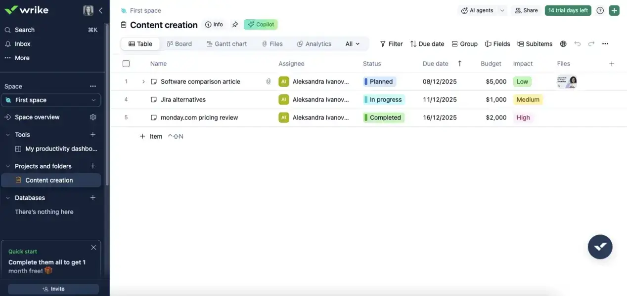 Wrike Web/Desktop screenshot 1